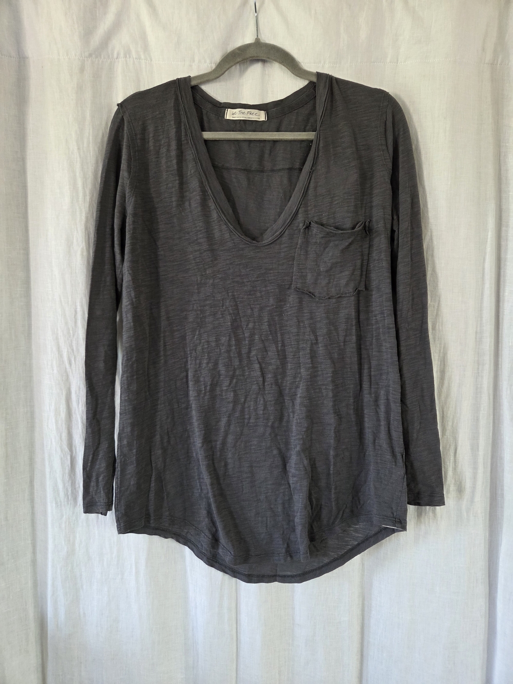 We The Free  | Charcoal Gray V-Neck Long Sleeve Pocket Tee